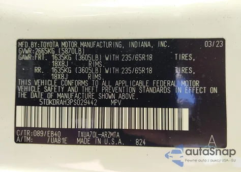 2023 Toyota Highlander Xle from USA, damaged, VIN 5TDKDRAH3PS029442